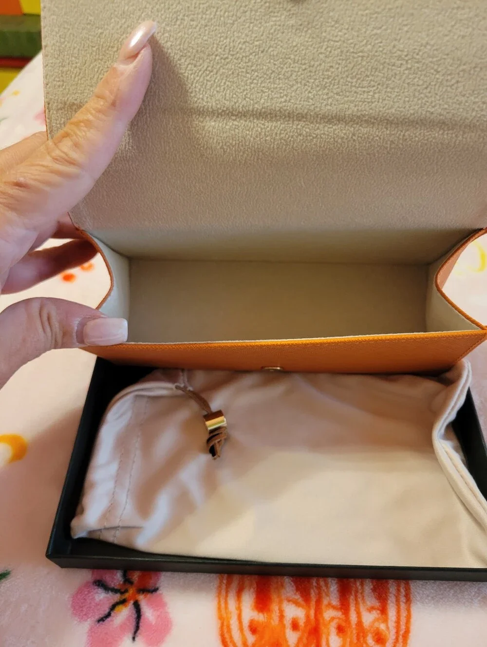 Tory Burch Orange Glasses Case with Gold Logo, No Glasses
